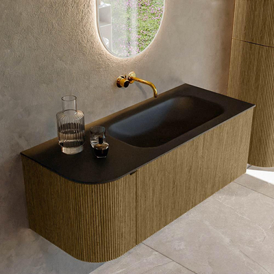 Ensemble de meuble de salle de bain Mondiaz KURVE - 115x46x40cm - 1 tiroir - 1 porte - lavabo en solid surface - droite - sans trou de robinet - Dusk
