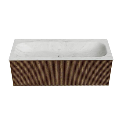 MONDIAZ KURVE-DLUX 120cm Meuble salle de bain - couleur Walnut - 1 tiroir - vasque BIG LARGE centre - 1 trou de robinet - couleur Opalo