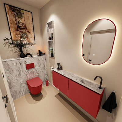 MONDIAZ TURE-DLUX Meuble de toilettes 120 cm Fire. EDEN lavabo Glace position droite. Avec 1 trou de robinet.