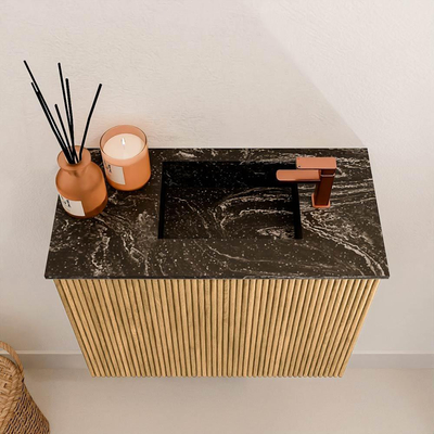 Mondiaz JOYA-DLUX 50cm toiletmeubel - kleur Oak - Wastafel FAYE positie Rechts 1 kraangat kleur Lava.