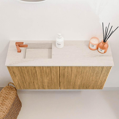 Mondiaz JOYA-DLUX 80cm meuble de salle de bains - couleur Oak - Vasque FAYE position Gauche 1 trou de robinet couleur Meli.