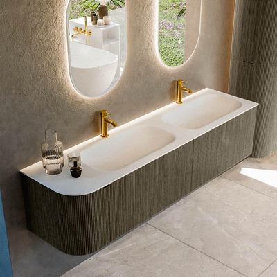 Mondiaz KURVE Badkamermeubelset - 175x46x40cm - 2 lade - 1 deur - wastafel solid surface - dubbel / rechts - 2 kraangaten - Shadow