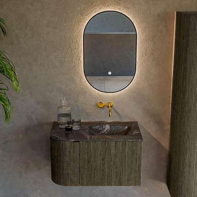 Ensemble de meuble de salle de bain Mondiaz KURVE-DLUX - 75x46x40cm - 1 tiroir - 1 porte - lavabo en solid surface - droite - sans trou de robinet - Shadow
