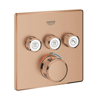 Grohe Rainshower SmartActive Regendoucheset Opbouw -hoofddouche vierkant 31cm - handdouche vierkant - plafondarm - inbouwbox - brushed warm sunset (koper)