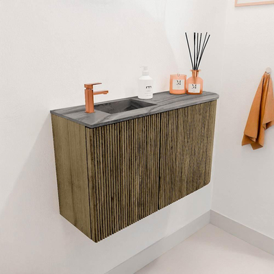 Mondiaz JOYA-DLUX 71.6cm toiletmeubel - ronding rechts kleur Dusk - Wastafel FAYE positie Links 1 kraangat kleur Sombra.