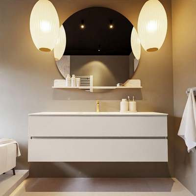 Mondiaz VICA-DLUX Ensemble de meuble de salle de bain - 150cm - meuble sous-vasque lin - 2 tiroirs - lavabo encastrée nuage milieu - 1 trou de robinet - version haute de 60cm - ostra