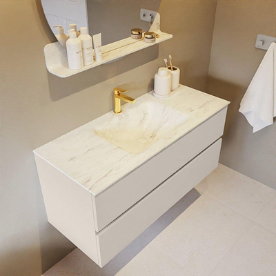 Mondiaz VICA-DLUX ensemble de meuble de salle de bain - 110cm - meuble sous lavabo lin - 2 tiroirs - lavabo encastré nuage milieu - 1 trou de robinet - miroir modèle spot - version XL 60cm haut - opalo