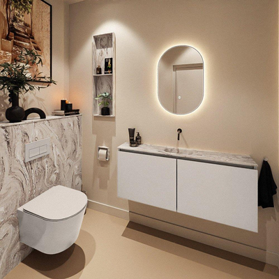 MONDIAZ TURE-DLUX Meuble de toilettes 120 cm Linen. Lavabo EDEN Glace position centrale. Sans trou de robinet.