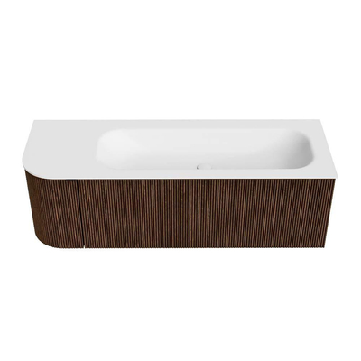 MONDIAZ KURVE Meuble de salle de bains 135 cm avec module 25 L couleur Walnut avec 1 tiroir et 1 porte. Lavabo BIG MEDIUM à droite 1 trou de robinet Talc.