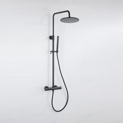 FugaFlow Eccelente Ensemble de douche de tête - thermostatique - douche de tête 30cm - flexible lisse - douchette à main sur barre - noir mat