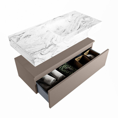 Mondiaz ALAN-DLUX Ensemble de meuble - 100cm - meuble Smoke mat - 1 tiroir - Lavabo Cloud Glace suspendu - vasque Droite - 1 trou de robinet