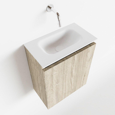 Mondiaz TURE Meuble lave-mains 40x23x50cm sans trous de robinet 1 porte Light brown grey mat Lavabo Eden Centre Solid Surface Blanc