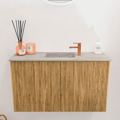 Mondiaz JOYA-DLUX 70cm toiletmeubel - kleur Oak - Wastafel FAYE positie Midden 1 kraangat kleur Glace.