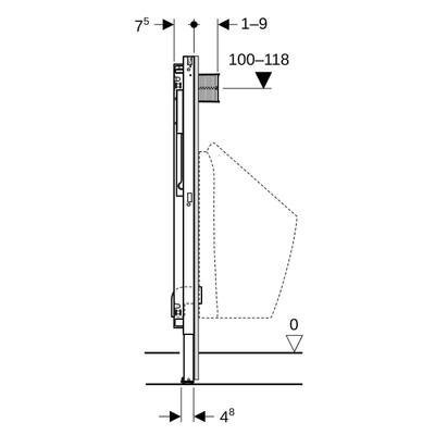 Geberit Duofix réservoir encastré urinoir 112-130cm avec tête de pulvérisation