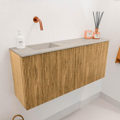 Mondiaz JOYA-DLUX 90cm toiletmeubel - kleur Oak - Wastafel FAYE positie Links Zonder kraangat kleur Opalo.