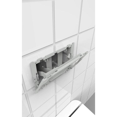FugaFlow Eccelente Plaque de commande Press avec porte-bloqueur de toilettes - pour réservoir encastré Geberit UP320 - double chasse - boutons ronds - plastique - incluant 12 bloqueurs de toilettes mats noirs