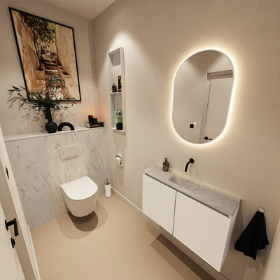 MONDIAZ TURE-DLUX 80cm toiletmeubel Talc. EDEN wastafel Opalo positie midden. Zonder kraangat.