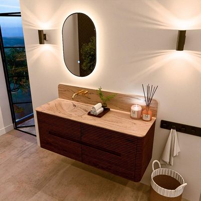 Mondiaz CIRO-DLUX Meuble de salle de bains - 130x45x50cm - Plan vasque Solid surface Arena - 1 lavabo à gauche - sans trous de robinetterie - 4 tiroirs - Ruby