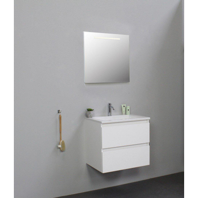 Basic Bella Badkamermeubelset - 60x55x46cm - 1 wasbak - Acryl - Wit - 1 kraangat - Wandspiegel met verlichting - Spaanplaat Wit hoogglans
