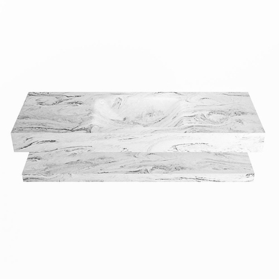 Mondiaz ALAN-DLUX Ensemble de meuble - 130cm - meuble Glace mat - 0 tiroirs - Lavabo Cloud Glace suspendu - vasque Centre - 1 trou de robinet