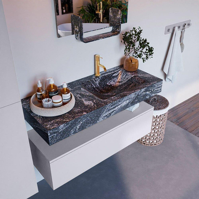 Mondiaz ALAN-DLUX Ensemble de meuble - 110cm - meuble Cale mat - 1 tiroir - Lavabo Cloud Lava suspendu - vasque Droite - 1 trou de robinet