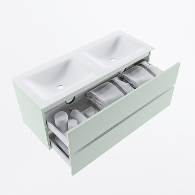 Mondiaz VICA ensemble de meuble de salle de bain - 120cm - meuble sous-vasque greey - 2 tiroirs - lavabo cloud double - sans trous de robinet - version haute de 60cm - talc