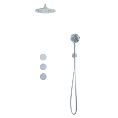 Fortifura Nebbio opbouw regendoucheset – Ø30 cm hoofddouche – 35 cm gebogen wandarm – 1-stands ronde handdouche – gladde slang – chroom