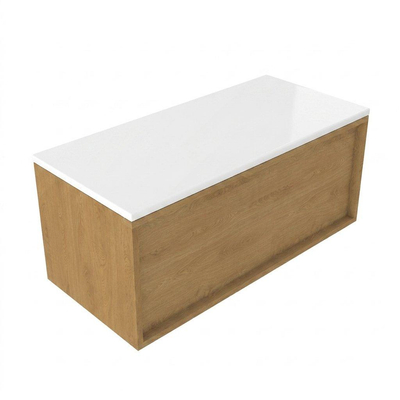 Saniclass Holz Frame Ensemble de meubles de salle de bains - 100x45x42.5cm - Plan de toilette Torino en solid surface blanc - sans trou de robinet - 1 tiroir - chêne naturel mat (bois)