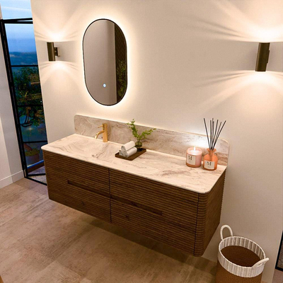 Mondiaz CIRO-DLUX Meuble de salle de bains - 150x45x50cm - Lavabo solid surface Frappe - 1 vasque à gauche - 1 trou de robinet - 4 tiroirs - Dusk