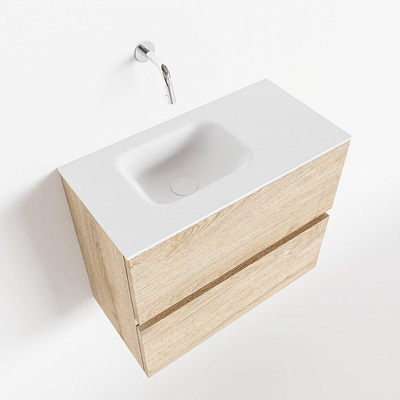 MONDIAZ ADA Toiletmeubel - 60x30x50cm - 0 kraangaten - 2 lades - washed oak mat - wasbak links - Solid surface - Wit