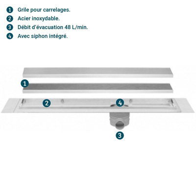 Easydrain multi taf drain single plate 110cm avec grille zéro design acier inoxydable