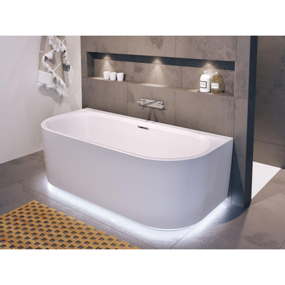 Riho Desire half vrijstaand half vrijstaand ligbad met overloop 180x84cm met Sifon Glans Wit *LED is defect SHOWROOMMODEL
