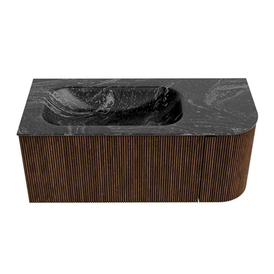 MONDIAZ KURVE-DLUX Meuble de salle de bains 105 cm avec module 25 R couleur Walnut avec 1 tiroir et 1 porte. Lavabo BIG SMALL gauche 1 trou de robinet couleur Lava.