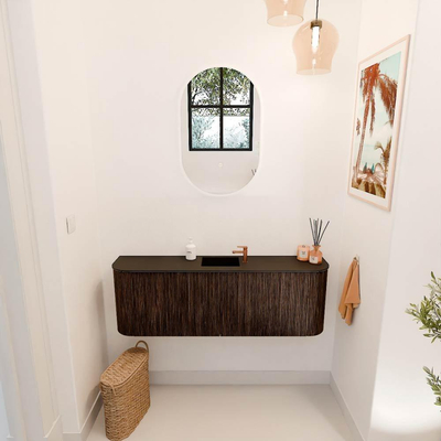 Mondiaz JOYA 123.2cm toiletmeubel - ronding links en rechts kleur Walnut - Wastafel FAYE positie Midden 1 kraangat kleur Urban.