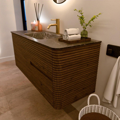 Mondiaz CIRO-DLUX Badkamermeubelset - 120x45x50cm - Solid surface wastafel Lava - 1 wasbak Midden - 1 kraangat - 2 lades - Dusk