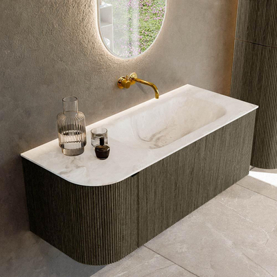 Mondiaz KURVE-DLUX Badkamermeubelset - 115x46x40cm - 1 lade - 1 deur - wastafel solid surface - rechts - zonder kraangat - Shadow