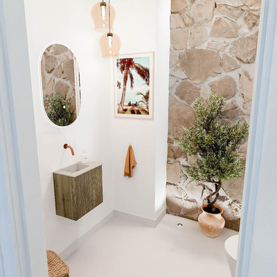 Mondiaz JOYA-DLUX 40cm toiletmeubel - kleur Dusk - Wastafel FAYE positie Links Zonder kraangat kleur Opalo.