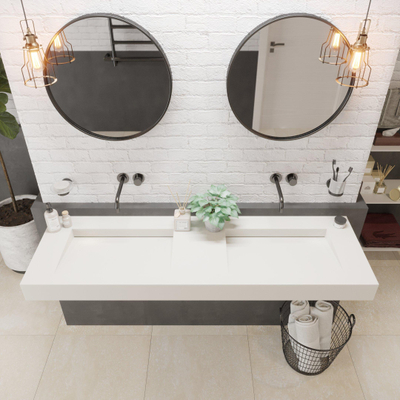 Ideavit Solidsquare Lavabo 150x46x10cm rectangulaire sans trou pour robinetterie 2 vasques Solid surface blanc