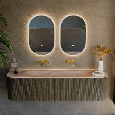 MONDIAZ KURVE-DLUX Meuble de salle de bains 170cm arrondi Gauche + Droite couleur Shadow avec 1 tiroir et 2 portes. Lavabo BIG LARGE Central sans trou de robinet Saba.