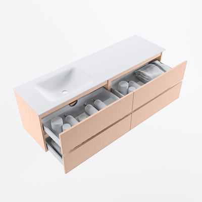 MONDIAZ Vica Ensemble meuble de salle de bains - 160cm - meuble bas rosee - 4 tiroirs - lavabo cloud gauche - 1 trou de robinet - version haute 60cm - talc