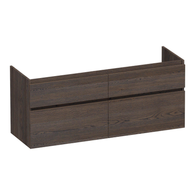 BRAUER Delight wastafelonderkast - 140x46x60cm - 4 softclose lades - greeploos - 2 sifon uitsparingen - massief eiken - lamellen eiken zwart