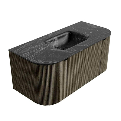 Mondiaz KURVE-DLUX Ensemble de meuble - 100x46x40cm - 1 tiroir - 2 portes - lavabo en solid surface - milieu - 1 trou de robinet - Shadow