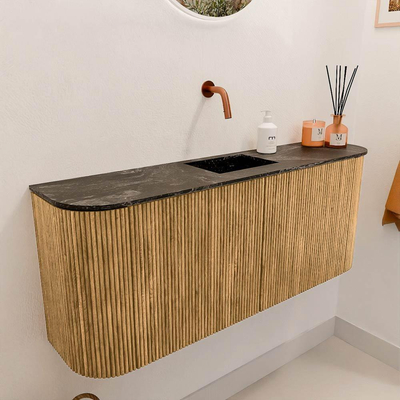 Mondiaz JOYA-DLUX 103.2cm toiletmeubel - ronding links en rechts kleur Oak - Wastafel FAYE positie Midden Zonder kraangat kleur Lava.