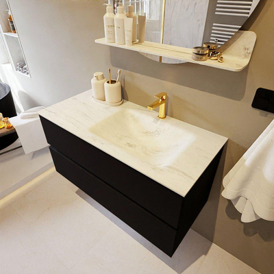 Mondiaz VICA-DLUX ensemble de meuble de salle de bain - 100cm - meuble sous-vasque urban - 2 tiroirs - lavabo encastré cloud droite - 1 trou de robinet - version haute de 60cm - opalo