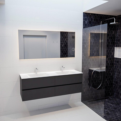 Mondiaz VICA Meuble Dark grey avec 4 tiroirs 150x50x45cm vasque lavabo Cloud double 2 trous de robinet