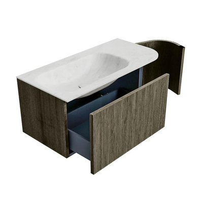 Mondiaz KURVE-DLUX Badkamermeubelset - 95x46x40cm - 1 lade - 1 deur - wastafel solid surface - links - 1 kraangat - Shadow