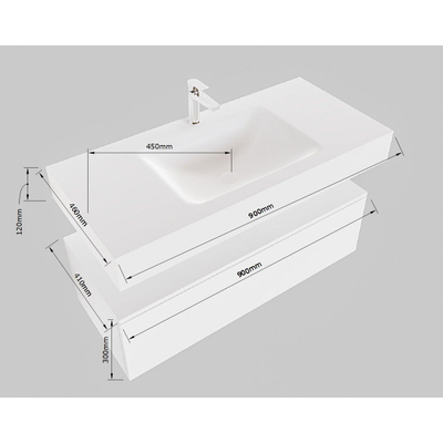Mondiaz ALAN-DLUX Badkamermeubelset - 90cm - 1 lade - vrijhangende wastafel CLOUD - Glace - midden - zonder kraangat - Mocha