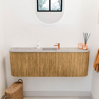 Mondiaz JOYA-DLUX 123.2cm toiletmeubel - ronding links en rechts kleur Oak - Wastafel FAYE positie Midden 1 kraangat kleur Glace.