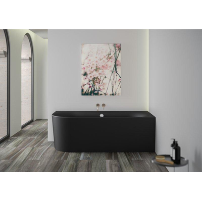 Plieger Kansas Baignoire d'angle - 180x80x60cm - angle droit - avec arrivée d'eau - avec garniture de vidage et de trop-plein - avec pieds - acrylique - noir mat