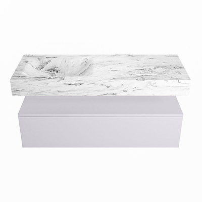 Mondiaz ALAN-DLUX Ensemble de meuble - 120cm - meuble Cale mat - 1 tiroir - Lavabo Cloud Glace suspendu - vasque Gauche - 0 trous de robinet
